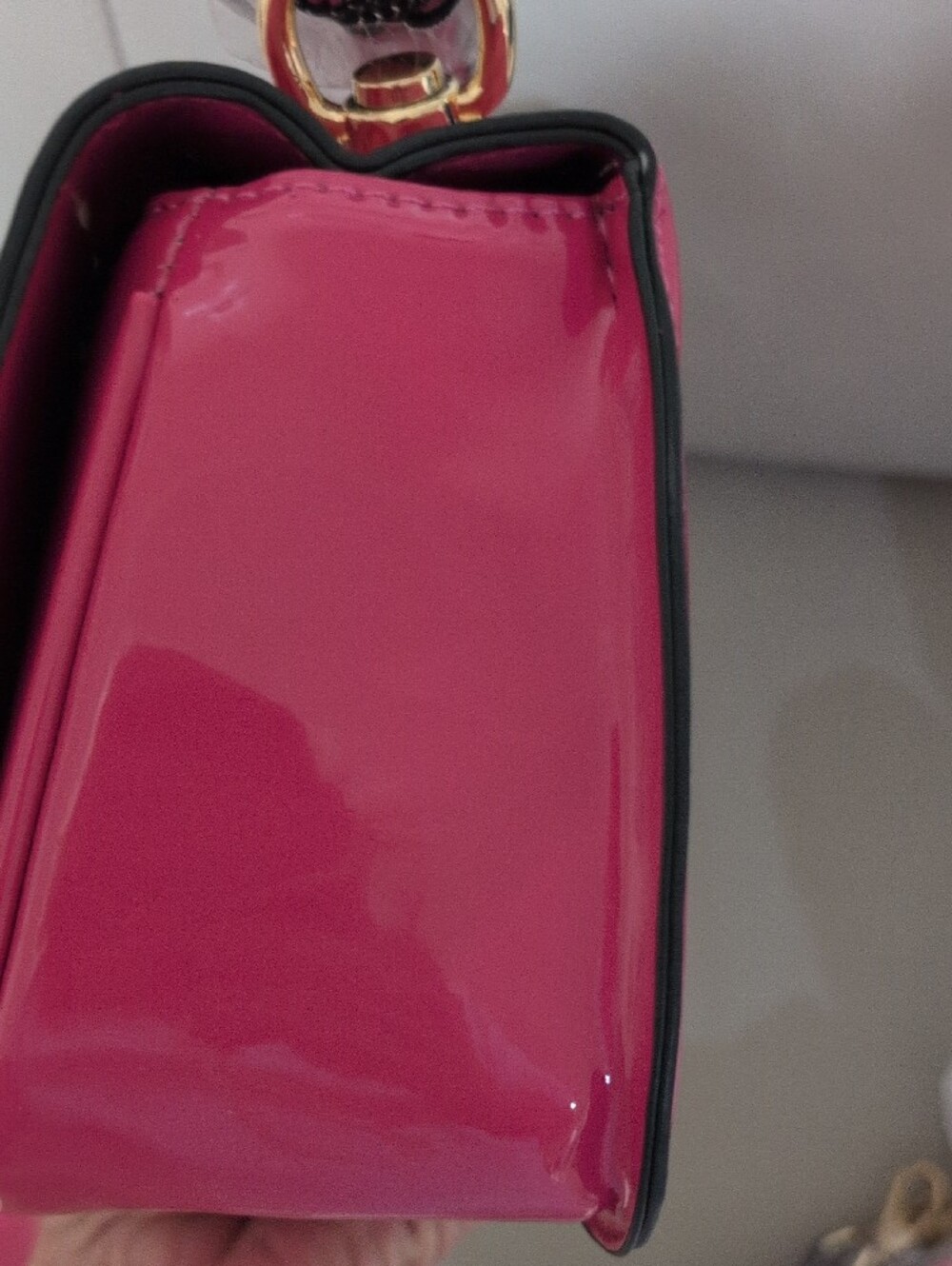 Hot Pink Patent Leather Top-Handle Bag with Wristlet And Crossbody Strap - Picture 6 of 16